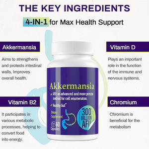 Capsules de probiotiques Akkermansia en marque propre avec vitamine 4-en-1, soutien de la santé intestinale pour homme et femme - Product Image 3
