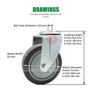 Custom 3 Inch 4 Inch <span class=keywords><strong>5</strong></span> Inch Double Brake Bolt Hole Size M 12.5mm Tpr <span class=keywords><strong>Caster</strong></span> Wheel - Product Image 4