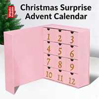 Boîtes de calendrier de l'avent personnalisées de Noël roses avec impression offset, pelliculage en carton, ensemble d'emballage cadeau mystère 24/12 jours
