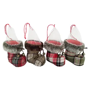 holiday decoration supplies traditional hanging xmas gift checked boot ornament christmas boots