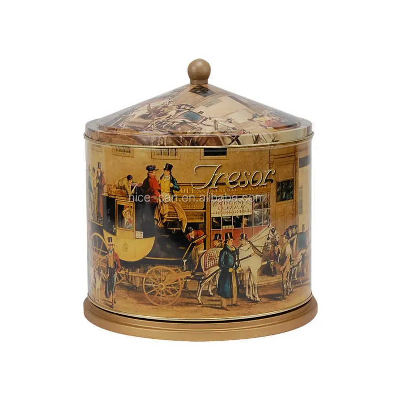 Nice-can Custom Printing Christmas Music Tin Box Round Metal Tin Can Carrossel Gift Candy Chocolate Music Tin Box Cookies