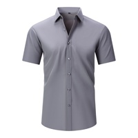 Chemise cardigan homme grande taille légère extensible anti-plis sans repassage en popeline de polyester coupe ajustée col carré pour le commerce transfrontalier