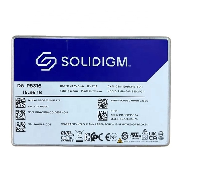 D5-P5316 15.36TB U.2 NVMe SSD SSDPF2NV153TZ PCIe 4.0 Enterprise Data Center SSD