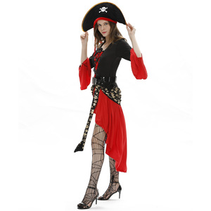 Costume de pirate féminin d'Halloween à manches longues, style western, avec crâne et thème caribéen - Product Image 5