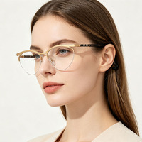 Monture de lunettes semi-cerclée œil-de-chat en métal pour femme, verres en forme de diamant, lunettes optiques tendance pour femme, logo personnalisé, vente en gros