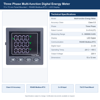 Compteur d'énergie numérique triphasé multifonction 72x72mm avec affichage numérique LED RS485 Modbus-RTU à montage sur panneau