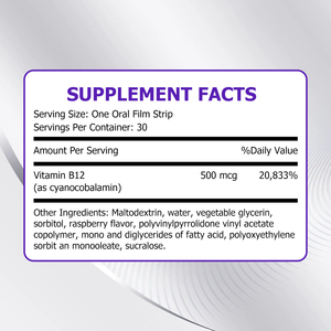 Films Oraux Dissolvants de Vitamine B12 en Gros avec Vitamine B12 pour le Soutien du Métabolisme Énergétique et la Santé Cérébrale, Saveur Framboise - Product Image 2