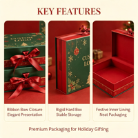 Coffret Cadeau Magnétique Vert et Rouge avec Ruban Rouge et Nœud, Logo Personnalisé OEM ODM pour Emballage Cadeau de Noël en Gros