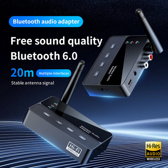 Bluetooth 6.0 Transmitter Receiver Low Latency Wireless Audio Adapter 3.5mm AUX RCA HIFI Lossless Sound for PC TV Speaker