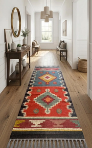 Southwestern Tribal <b>Runner</b> <b>Rug</b> | Handwoven Wool Jute Geometric Boho Carpet <b>for</b> Farmhouse Hallway Entryway Bedroom Room Decor - Product Image 3