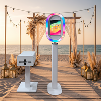 iPad Photo Booth dengan Stand Printer, Lampu LED Oval Ring + Lampu Flash Keren dan Payung Soft Light Cocok untuk Pesta Pernikahan