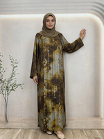 Abaya Bohème pour Femmes Musulmanes, Robe Longue Décontractée d'Été à Manches Longues, Motif Géométrique Ethnique, Style Dubaï, Modeste, en Polyester