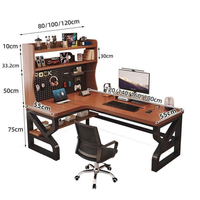 Bureau de jeu en forme de L avec étagère de rangement perforée pour poste de travail informatique à domicile
