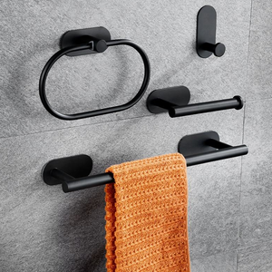 Ensemble d'accessoires de salle de bain 4 pièces moderne en acier inoxydable <span class=keywords><strong>noir</strong></span>, auto-adhésif, sans perçage, barre <span class=keywords><strong>porte</strong></span>-serviettes antirouille - Product Image 2
