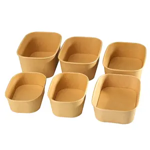 Factory Custom Food Grade Lunch Food Container Takeaway Brown Kraft Paper Snack Salad Disposable Rectangle Square Bowl