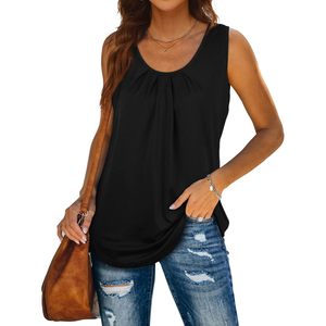 Camiseta sin mangas para mujer, talla grande, cuello plisado, color negro, para verano, talla 2XL, transpirable, tejida - Product Image 1