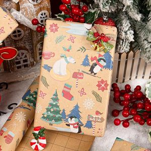 Rouleau de papier cadeau de Noël, papier cadeau kraft, papier cadeau pour enfants, papier cadeau adorable à motifs d'animaux - Product Image 1