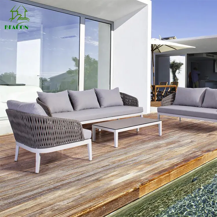 Buiten Meubilair Patio Tuin Sofa Sets Luxe Touw Weven Buiten Lounge Sofa Voor Buiten