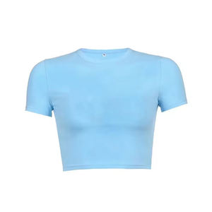 Venta al por mayor recortada de algodón Crop Women's T-shirts Workout Ladies Plain transpirable Crop Top camiseta - Product Image 2