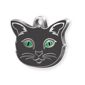 <b>Tag</b> <b>Cat</b> Angora Black Pet ID <b>Tag</b> For <b>Cats</b> With Green Eyes And Silver Trim - Product Image 1