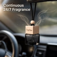 Diffuseur de parfum pour voiture personnalisable avec logo, flacon suspendu en verre carré noir dégradé, avec bouchon en bois de hêtre naturel TopOne