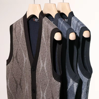 Veste d'hiver pour homme à boutons sur le devant, sur mesure en gros, taille plus, tricot sans manches, col en V, polaire épaisse, pull de travail, cardigan