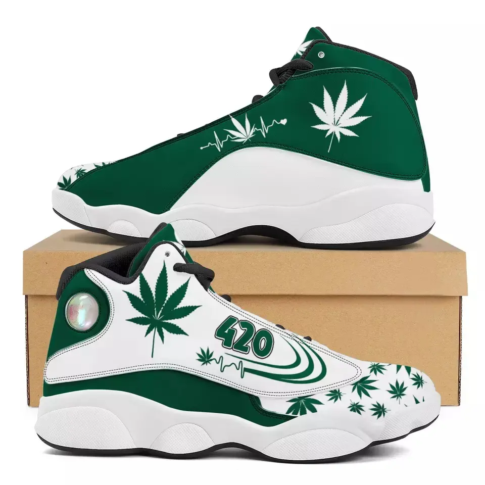 Man shoes 2022 Grass Leaf Green and White Basketball Sneaker Lace-up Fashion Breathable Ladies Walking custom own logo