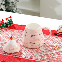 Mug isotherme en céramique avec couvercle motif arbre de Noël, bonhomme de pain d'épices, elfe et bonnet de Père Noël, pour filles, tasses créatives, Joyeux Noël