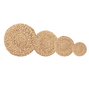 Round Natural Hand-Woven Water Hyacinth Woven Placemats Braided Rattan Tablemats for Dining Table Large Weave