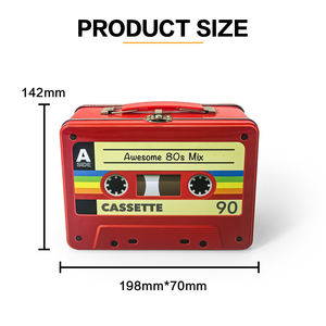Jinyuanbao Vintage 80er Jahre Musik thema Metall Vorrats behälter für Geschenke Lebensmittel qualität Blechdose mit Griff & Schloss für Puzzles/Spielzeug - Product Image 3
