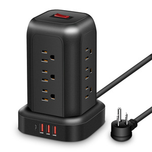 US 12-Outlet dọc Cáp Hội Đồng Quản trị ổ cắm điện <span class=keywords><strong>3</strong></span> <span class=keywords><strong>USB</strong></span> 1 Loại-C Dải hộ gia đình tháp cắm 13A dây dẫn đồng 110V/5V Anh/SDK - Product Image 1