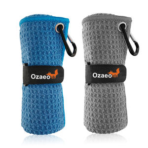 Serviette de golf en microfibre de coton tissée jacquard à séchage rapide <span class=keywords><strong>avec</strong></span> clip mousqueton, motif gaufré et fermeture auto-agrippante - Product Image 2