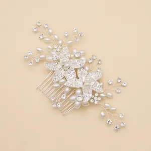 Whole Sale Bridal Jewelry Supplier Pearl Flower Crystal Bridal Hair Comb Wedding Comb Headdress