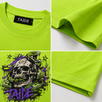 Ensemble T-shirt graphique néon et short en jean TaiDe certifié BSCI 480GSM, imprimé crâne serpent gothique, logo personnalisé OEM ODM, vente en gros pour hommes