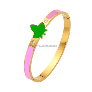 Bracciale braccialetto in acciaio inossidabile edera personalizzato in acciaio inossidabile rosa verde gioiello da <span class=keywords><strong>donna</strong></span> gioiello in smalto acero edera braccialetti braccialetto - Product Image 1