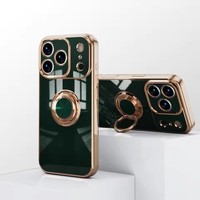 Mode brillant placage rotatif aimant anneau voiture téléphone support étui souple pour IPhone 17 Air 16 15 14 Plus Pro Max anti-chute couverture