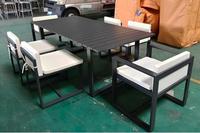 Ensemble de salle à manger de luxe pour patio extérieur, 6 places, table et chaises en aluminium, mobilier moderne pour jardin et bord de piscine avec coussins