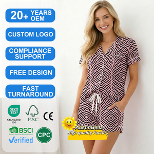 Austin&Bella Breathable Bamboo Viscose Pajama Sets Custom Classic Piping Knit Women's Pajama Sets
