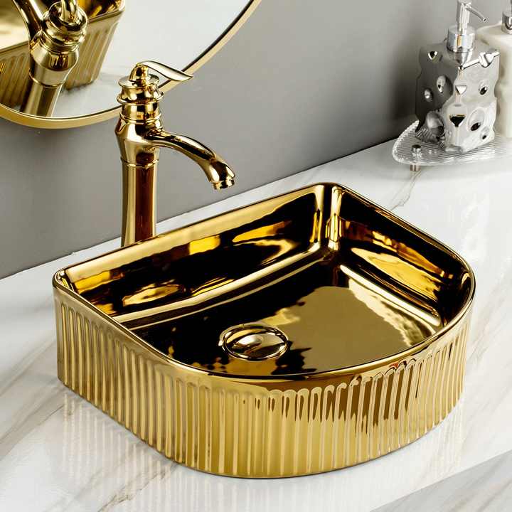Luxury Porcelain Countertop Gold Rim Lavabo Bathroom Sink Hand Wash ...