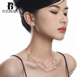 Remarquable Icebella Meilong Bijoux 925 Sterling Silver Choker Transparent 5a Zircon Naturel Baroque Perle Double Chaîne Collier - Product Image 5