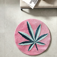 Trendiger Rosa Hanfblatt Runder Teppich mit Weed-Muster, Weicher Plüsch-Bodenteppich, Ästhetischer 420-Kultur Hippie-Stil Bettvorleger