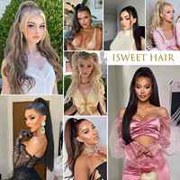 Queue de cheval 100% cheveux humains vierges naturels blonds lisses avec ondulations profondes et cordon tressé, style 100% naturel