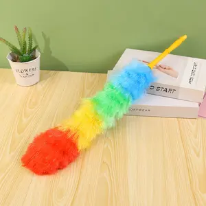 Light Blue Microfiber Feather Duster With Plastic Rubber Handle Flexible Household Cleaning Duster