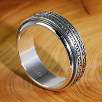 Bague de doigt rotative en argent véritable 925 pour homme, motif géométrique gravé sur deux rangées, bague de mariage antique, design original