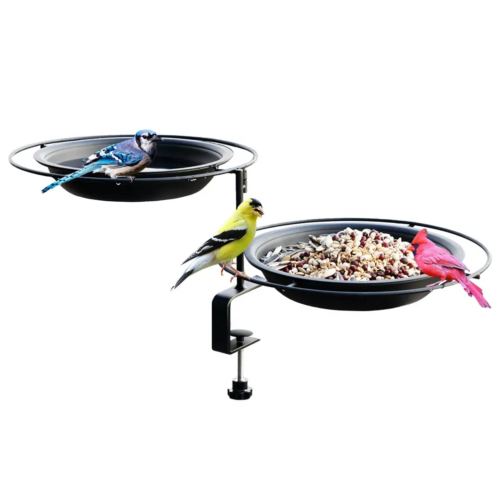 Ayarlanabilir kelepçe braketi çok fonksiyonlu 2 IN 1 taşınabilir kuş banyosu Metal kuş besleyici açık