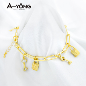 Dubai Fashion <b>Bracelet</b> 21k <b>Gold</b> Plated Elegant Lock Design Hand Chain European American Woman Party Jewelry Gifts - Product Image 2