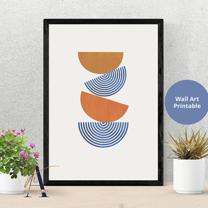 HAOWAI OEM/ODM Set di 3 Stampe d'Arte Murale Moderna di Metà Secolo, Stampe Digitali Geometriche Astratte, Arte da Galleria Blu e Arancione - Product Image 2