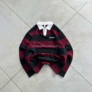 Long Sleeve <b>T</b> <b>Shirt</b> Custom Casual Streetwear Embroidery Logo Rugby <b>Shirts</b> Polo Collar Oversized <b>Striped</b> Polo <b>Shirt</b> For <b>Men</b> - Product Image 1