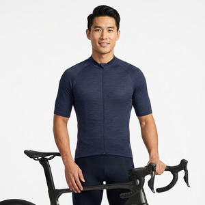 Maillot de Ciclismo Unisex Azul Marino de Manga Corta, Ligero y Transpirable, Tejido de Malla 100% Poliéster 180g, Diseño con Cremallera Frontal Completa para Carretera - Product Image 1