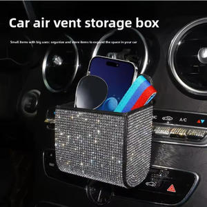Caja de almacenamiento para coche con diamantes, soporte para <span class=keywords><strong>teléfono</strong></span>, para rejilla de ventilación, multifunción, de cuero, con diamantes, bolsa de <span class=keywords><strong>basura</strong></span> - Product Image 6